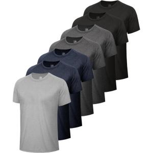 5 Pack Workout Shirts for Men-Quick Dry Black Gym Moisture Wicking Short Sleeve T-Shirts for Running Athletic Casual(7 Pack-heather Black/Black/Dark Grey/Dark Grey/Navy/Navy/Light Grey)