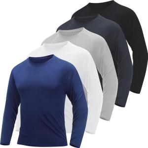 5/7 Pack Long Sleeve Shirts for Men – Quick Dry Moisture Wicking UPF 50+ Sun Protection T-Shirts for Workout Fishing Casual(5c – Black/Dark Grey/Navy/White/Light Gray)