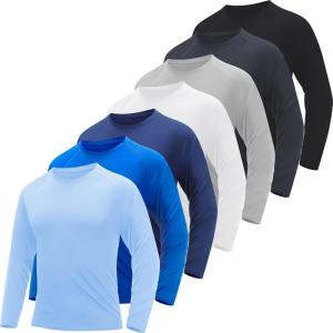 5/7 Pack Long Sleeve Shirts for Men – Quick Dry Moisture Wicking UPF 50+ Sun Protection T-Shirts for Workout Fishing Casual(7b – Black/Dark Grey/Navy/White/Light Gray/Light Blue/Sky Blue)