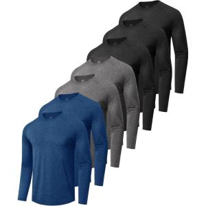 7 Pack Long Sleeve Shirts for Men – Quick Dry Moisture Wicking Sun Protection UV UPF T-Shirts for Fishing Workout Gym(2-heather Black*3 dark Grey*2 dark Blue*2)