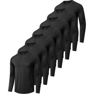 7 Pack Long Sleeve Shirts for Men – Quick Dry Moisture Wicking Sun Protection UV UPF T-Shirts for Fishing Workout Gym(2-heather Black*7)