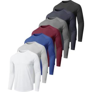 7 Pack Long Sleeve Shirts for Men – Quick Dry Moisture Wicking Sun Protection UV UPF T-Shirts for Fishing Workout Gym(3-black dark Grey light Grey navy Blue white wine royal Blue)