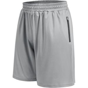 Basketball Gym Mens Shorts with Zipper Pockets – Quick Dry Lightweight Athletic Workout Running Casual Shorts for Men(5-light Grey)