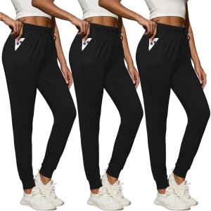 CE’ CERDR 3/1 Pack Lightweight Joggers for Women with Pockets Drawstring Athletic Sweatpants for Workout Yoga Running(3 Pack Black black balck)
