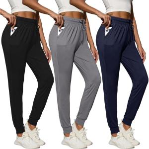 CE’ CERDR 3/1 Pack Lightweight Joggers for Women with Pockets Drawstring Athletic Sweatpants for Workout Yoga Running(3 Pack Black dark Grey navy)