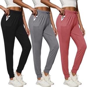 CE’ CERDR 3/1 Pack Lightweight Joggers for Women with Pockets Drawstring Athletic Sweatpants for Workout Yoga Running(3 Pack Black dark Grey pink)