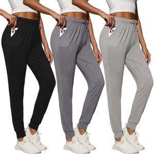 CE’ CERDR 3/1 Pack Lightweight Joggers for Women with Pockets Drawstring Athletic Sweatpants for Workout Yoga Running(3 Pack Black drak Grey light Grey)