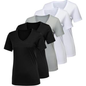 CE’ CERDR 5/7 Pack Workout Shirts for Women, Moisture Wicking Quick Dry Active Athletic Women’s Gym Performance T Shirts(5 Pack Black  Black  White  White  Light Grey)
