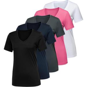 CE’ CERDR 5/7 Pack Workout Shirts for Women, Moisture Wicking Quick Dry Active Athletic Women’s Gym Performance T Shirts(5 Pack Black  White  Dark Grey  Navy  Pink)