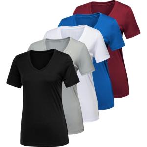 CE’ CERDR 5/7 Pack Workout Shirts for Women, Moisture Wicking Quick Dry Active Athletic Women’s Gym Performance T Shirts(5 Pack Black  White  Light Grey  Blue  Red)