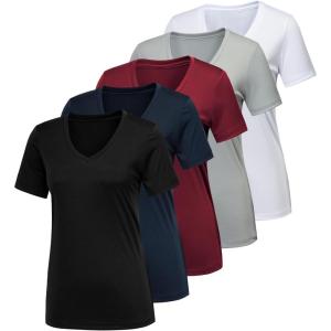 CE’ CERDR 5/7 Pack Workout Shirts for Women, Moisture Wicking Quick Dry Active Athletic Women’s Gym Performance T Shirts(5 Pack Black  White  Light Grey  Navy  Dark Red)