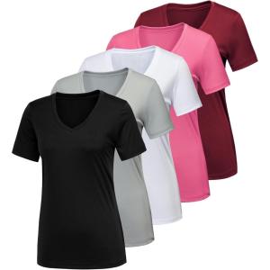 CE’ CERDR 5/7 Pack Workout Shirts for Women, Moisture Wicking Quick Dry Active Athletic Women’s Gym Performance T Shirts(5 Pack Black  White  Light Grey  Pink  Dark Red)