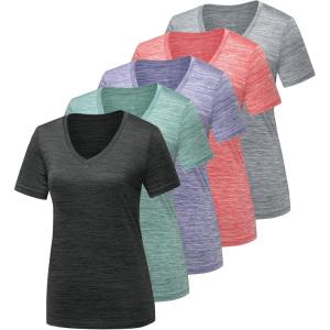 CE’ CERDR 5/7 Pack Workout Shirts for Women, Moisture Wicking Quick Dry Active Athletic Women’s Gym Performance T Shirts(5 Pack Dark Grey  Light Grey  Watermelon Red  Purple  Pine Green)