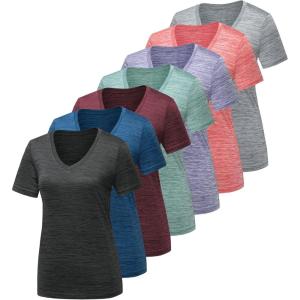 CE’ CERDR 5/7 Pack Workout Shirts for Women, Moisture Wicking Quick Dry Active Athletic Women’s Gym Performance T Shirts(7 Pack Dark Grey  Light Grey  Blue  Wine Red  Watermelon Red  Purple  Pine Green)