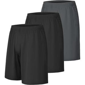CE’ CERDR Mens Athletic Workout Shorts with Pockets and Elastic Waistband Quick Dry Activewear(3 Pack Black  Black  Dark Grey)
