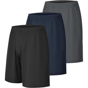 CE’ CERDR Mens Athletic Workout Shorts with Pockets and Elastic Waistband Quick Dry Activewear(3 Pack Black  Dark Grey  Navy)