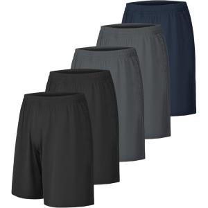 CE’ CERDR Mens Athletic Workout Shorts with Pockets and Elastic Waistband Quick Dry Activewear(5 Pack Black  Black  Dark Grey  Dark Grey  Navy)
