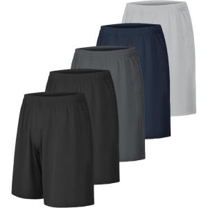 CE’ CERDR Mens Athletic Workout Shorts with Pockets and Elastic Waistband Quick Dry Activewear(5 Pack Black  Black  Dark Grey  Navy  Light Grey)