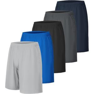 CE’ CERDR Mens Athletic Workout Shorts with Pockets and Elastic Waistband Quick Dry Activewear(5 Pack Black  Dark Grey  Light Grey  Navy  Blue)