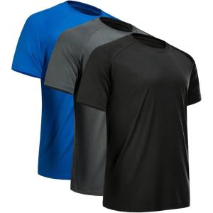 CE’ CERDR Mens Workout Shirts Quick Dry Performance Short Sleeve Athletic Shirts(3 Pack Black  Dark Grey  Blue)