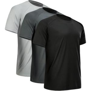 CE’ CERDR Mens Workout Shirts Quick Dry Performance Short Sleeve Athletic Shirts(3 Pack Black  Dark Grey  Light Grey)