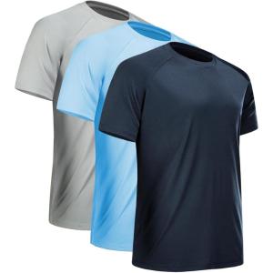 CE’ CERDR Mens Workout Shirts Quick Dry Performance Short Sleeve Athletic Shirts(3 Pack Navy  Light Blue  Light Grey)
