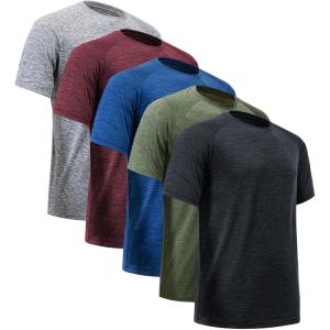 CE’ CERDR Mens Workout Shirts Quick Dry Performance Short Sleeve Athletic Shirts(5 Pack Black  Dark Grey  Dark Blue  Wine Red  Army Green)