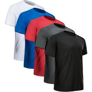 CE’ CERDR Mens Workout Shirts Quick Dry Performance Short Sleeve Athletic Shirts(5 Pack Black  Dark Grey  White  Blue  Red)