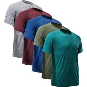 CE’ CERDR Mens Workout Shirts Quick Dry Performance Short Sleeve Athletic Shirts(5 Pack Dark Grey  Dark Blue  Wine Red  Hydro Teal  Army Green)