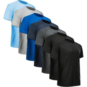 CE’ CERDR Mens Workout Shirts Quick Dry Performance Short Sleeve Athletic Shirts(7 Pack Black  Black  Dark Grey  Light Grey  Navy  Blue  Light Blue)