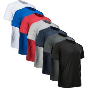 CE’ CERDR Mens Workout Shirts Quick Dry Performance Short Sleeve Athletic Shirts(7 Pack Black  Dark Grey  Light Grey  Navy  White  Blue  Red)