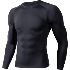 Compression Shirts for Men – Long Sleeve Black Workout Base Layer Athletic Gym Tops Quick Dry Running Undershirts(Grey)
