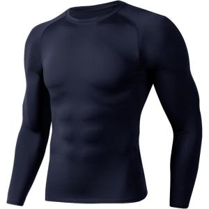 Compression Shirts for Men – Long Sleeve Black Workout Base Layer Athletic Gym Tops Quick Dry Running Undershirts(Navy Blue)