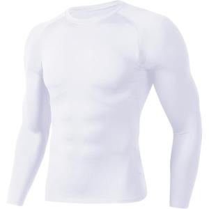 Compression Shirts for Men – Long Sleeve Black Workout Base Layer Athletic Gym Tops Quick Dry Running Undershirts(White)