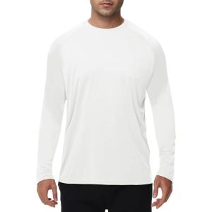 Long Sleeve Shirts for Men – Quick Dry Moisture Wicking UV UPF Sun Protection T-Shirts for Fishing Workout Swim(B-white)