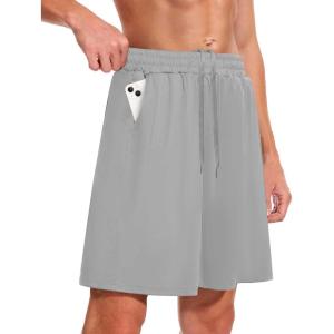 Men’s Athletic Gym Shorts – Quick Dry Black Casual Basketball Shorts with Pockets for Running Workout Activewear(Light Grey)