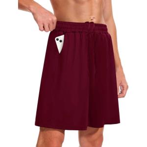 Men’s Athletic Gym Shorts – Quick Dry Black Casual Basketball Shorts with Pockets for Running Workout Activewear(Wine)