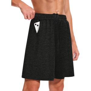 Men’s Athletic Gym Shorts – Quick Dry Black Casual Basketball Shorts with Pockets for Running Workout Activewear(Wn-heather Black)