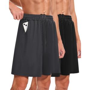 Men’s Athletic Gym Shorts – Quick Dry Black Casual Basketball Shorts with Pockets for Running Workout Activewear(Yn-black/Dark Grey)