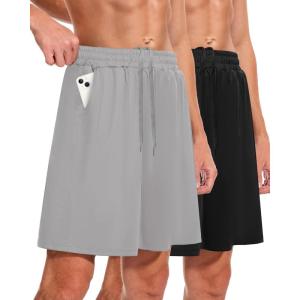 Men’s Athletic Gym Shorts – Quick Dry Black Casual Basketball Shorts with Pockets for Running Workout Activewear(Yn-black/Light Grey)