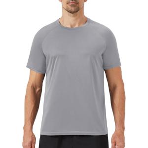 Workout Mens Shirts – Casual Black Quick Dry Moisture Wicking T-Shirts Crew Neck Short Sleeve for Gym Athletic Running(3-light Grey)