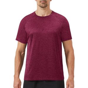 Workout Mens Shirts – Casual Black Quick Dry Moisture Wicking T-Shirts Crew Neck Short Sleeve for Gym Athletic Running(9-heather Wine)