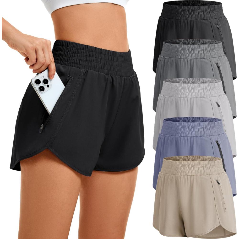 imageCE CERDR Womens Athletic Workout Short High Waisted Elastic Running Shorts with Pockets for Gym Casual5cblack dark Grey greyish Blue khaki light Grey