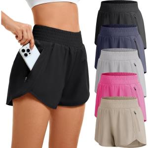 CE’ CERDR Women’s Athletic Workout Short High Waisted Elastic Running Shorts with Pockets for Gym Casual(5a-black navy light Grey khaki hot Pink)