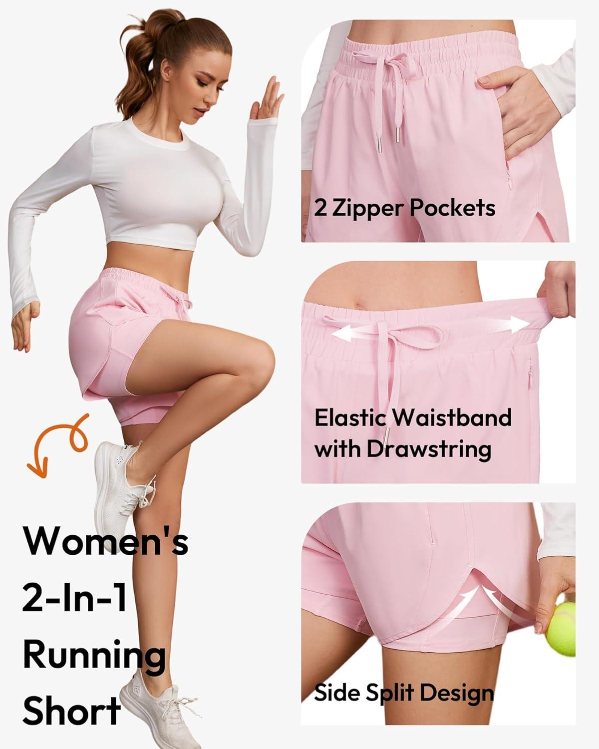 image:imageCE CERDR 5 Pack Womens 2 in 1 Running Shorts High Waisted Athletic Workout Short for Gym Yoga with Liner 4 Pockets5ablack navy dark Grey light Grey pink
