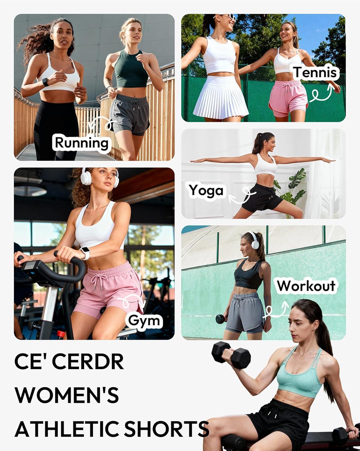 image:imageCE CERDR 5 Pack Womens 2 in 1 Running Shorts High Waisted Athletic Workout Short for Gym Yoga with Liner 4 Pockets5ablack navy dark Grey light Grey pink
