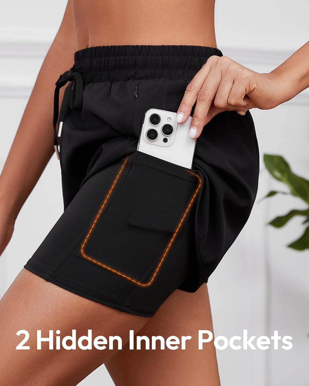 image:imageCE CERDR 5 Pack Womens 2 in 1 Running Shorts High Waisted Athletic Workout Short for Gym Yoga with Liner 4 Pockets5bblack navy dark Grey greyish Blue light Grey