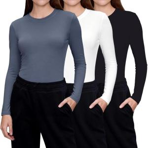 CE’ CERDR 3 Pack Underscrub Long Sleeve Women Crew Neck Shirts Basic Tees Fitted Undershirts Stretchy Layering Scrubs Tops(Black  White  Dark Blue)