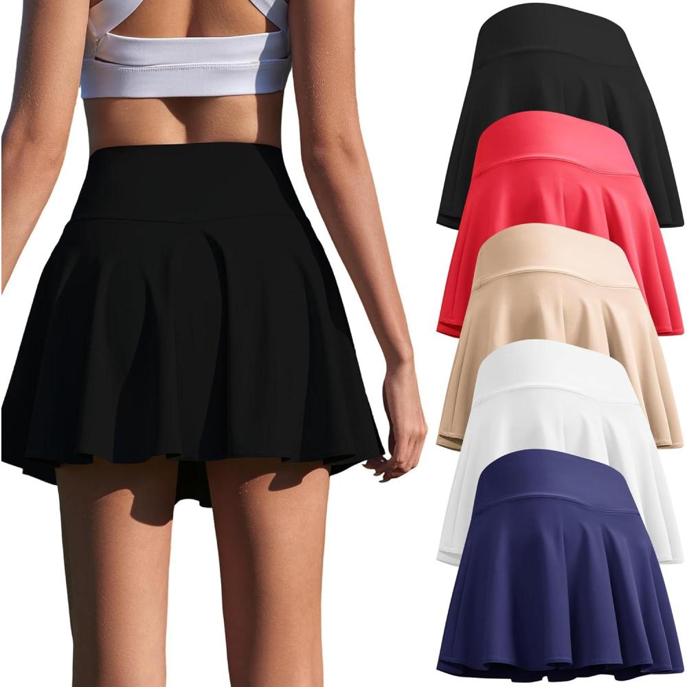 image:imageCE CERDR 35 Pack Womens Tennis Skirts High Waisted Pleated Athletic Skorts with Pockets Golf Workout Skirt5 Pack Black white navy khaki red
