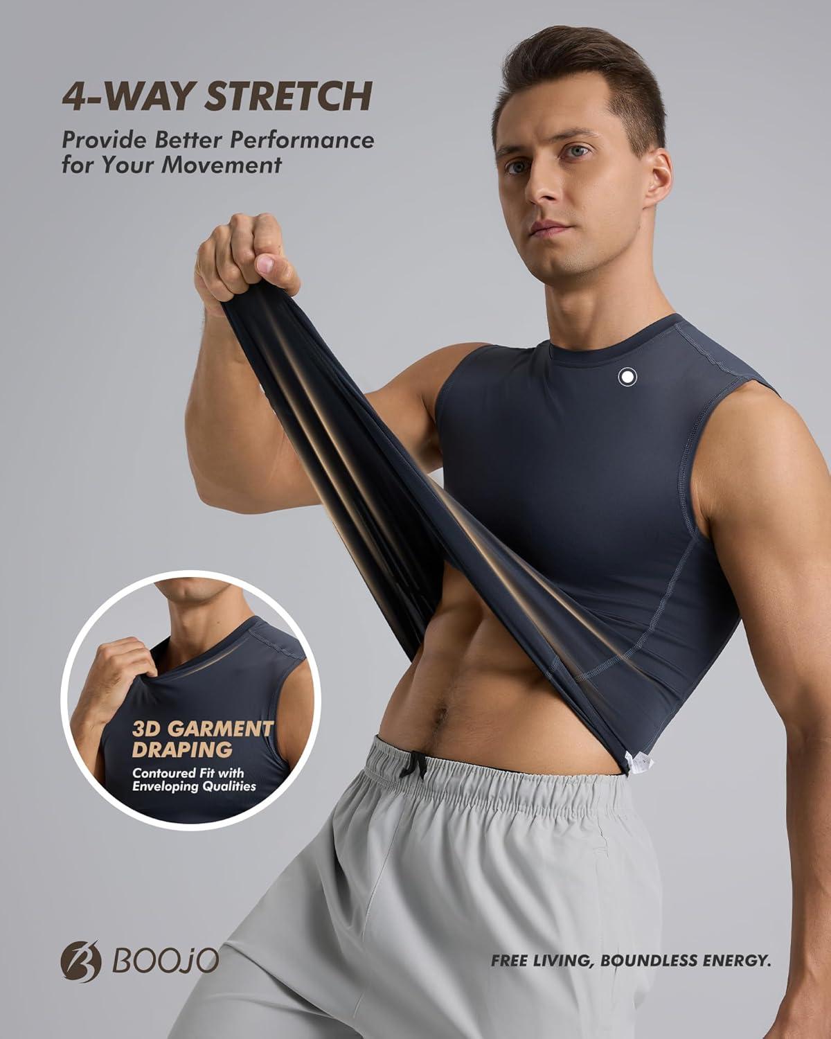 image:image5 Pack Compression Shirt Men Sleeveless Tank Top Workout Athletic Gym Quick Dry Base Layer Udershirts for Running3black5